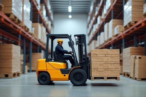 Forklift in a warehouse
